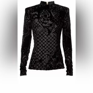 Balmain Black Burnout Velvet Long Sleeve Top